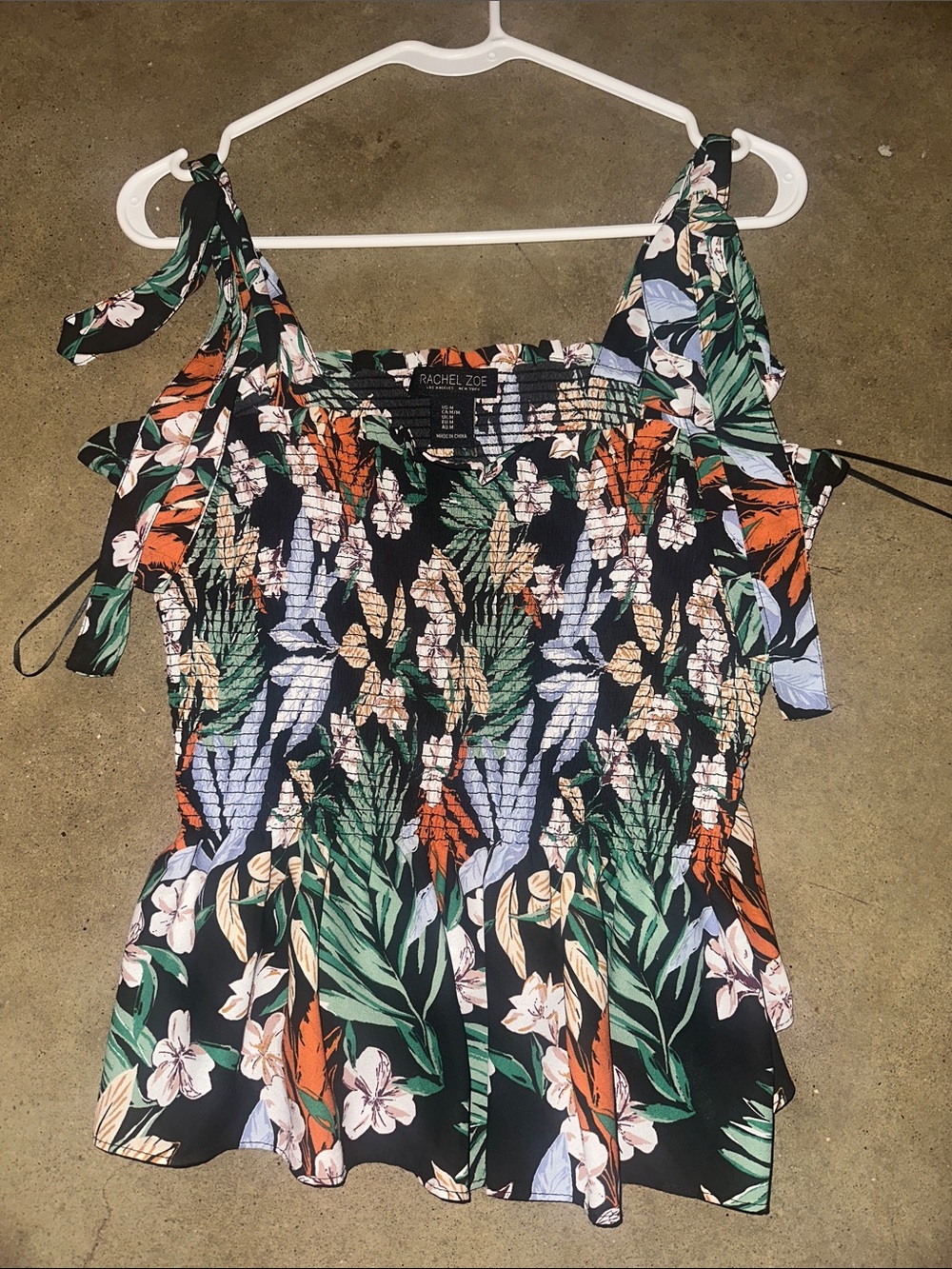 Rachel Zoe Black Multicolor Tropical Floral Tie-Strap Camisole